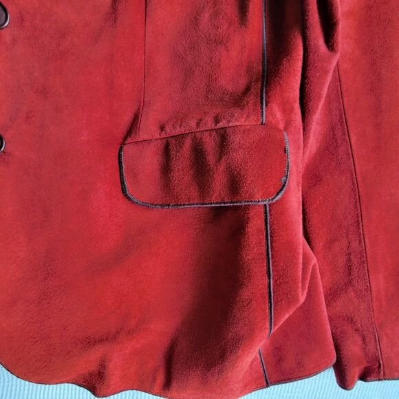 Vintage ROZAE NICHOLS Red Suede Jacket Size L Designer 3 Buttons Genuine Leather - Picture 9 of 10